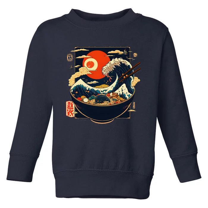 Japanese Kanagawa Wave Ramen Graphic Retro Anime Noodles Art Toddler Sweatshirt