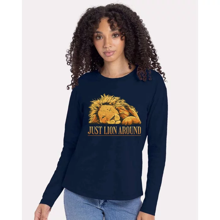 Just Lion Around Lazy Cute Womens Cotton Relaxed Long Sleeve T-Shirt