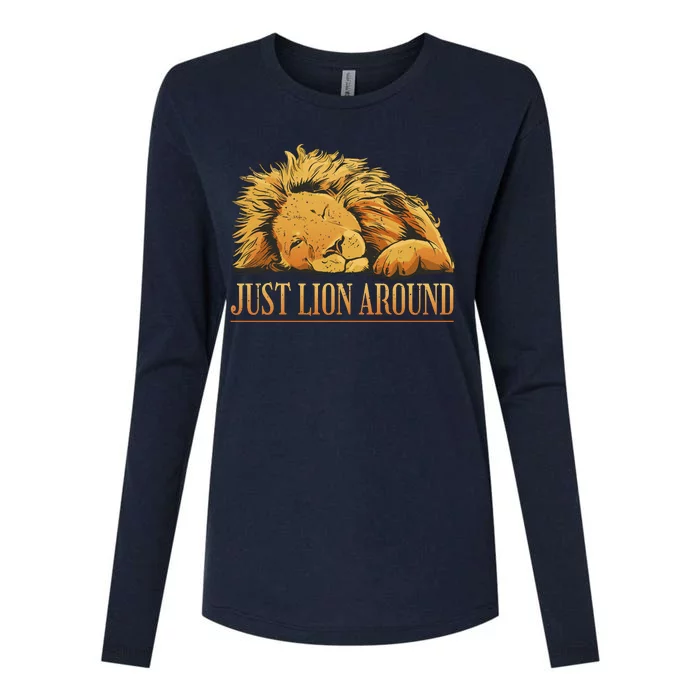 Just Lion Around Lazy Cute Womens Cotton Relaxed Long Sleeve T-Shirt