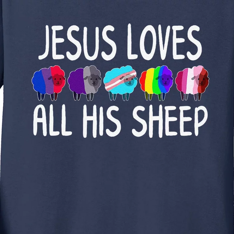 Jesus Loves All His Sheeps Lgbtq Christian Proud Ally Kids Long Sleeve Shirt