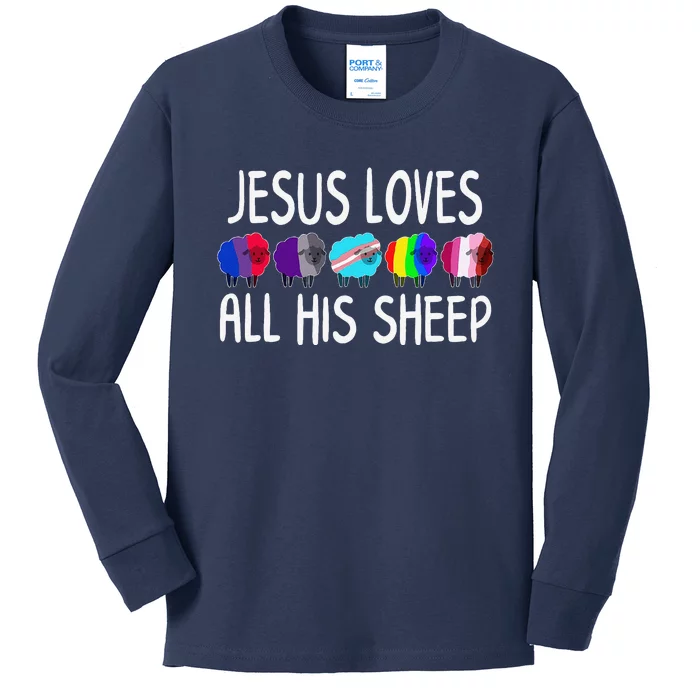 Jesus Loves All His Sheeps Lgbtq Christian Proud Ally Kids Long Sleeve Shirt