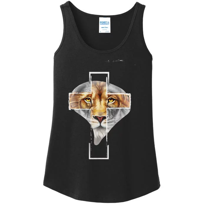 Judah Lion Cross Jesus Christ Religious Faith In God Ladies Essential Tank