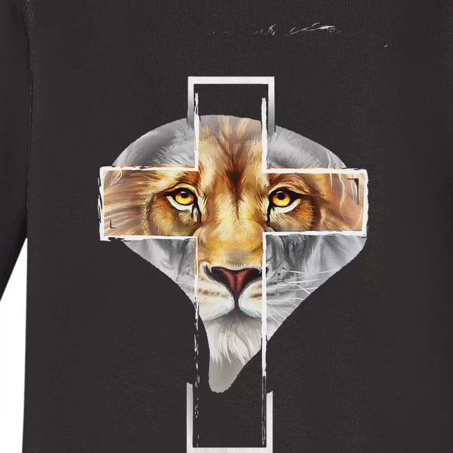 Judah Lion Cross Jesus Christ Religious Faith In God Baby Long Sleeve Bodysuit