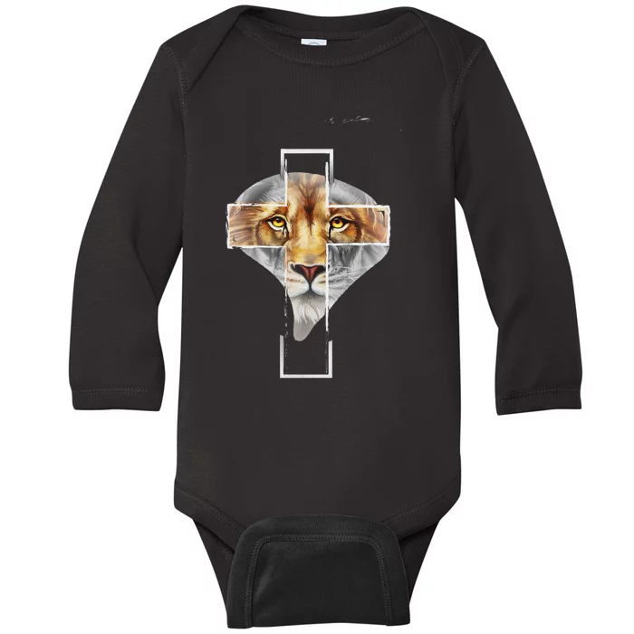 Judah Lion Cross Jesus Christ Religious Faith In God Baby Long Sleeve Bodysuit