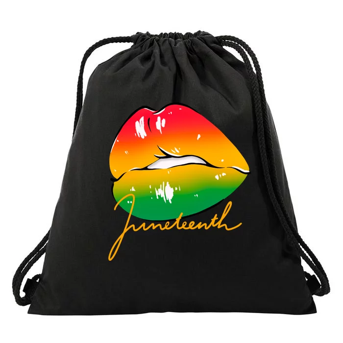 Juneteenth Lips Celebration Drawstring Bag