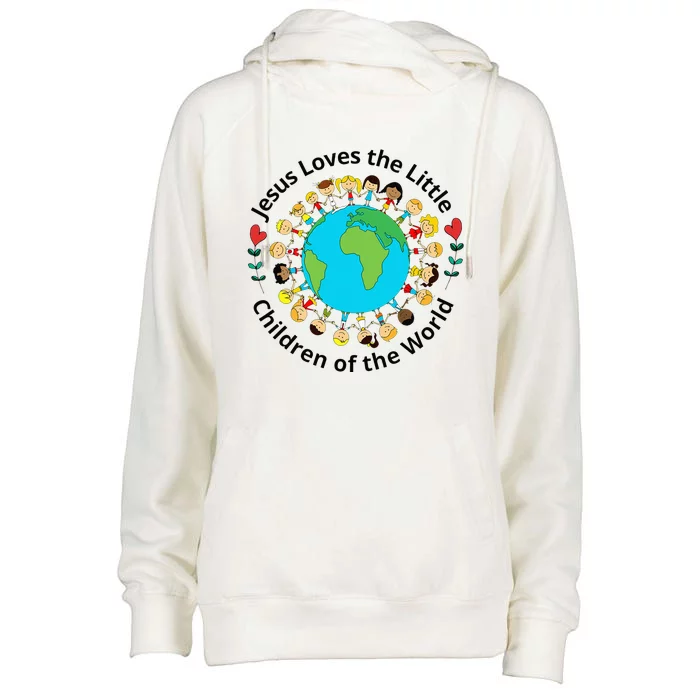 Jesus Loves Children Of World Christian Mother Teacher Womens Funnel Neck Pullover Hood