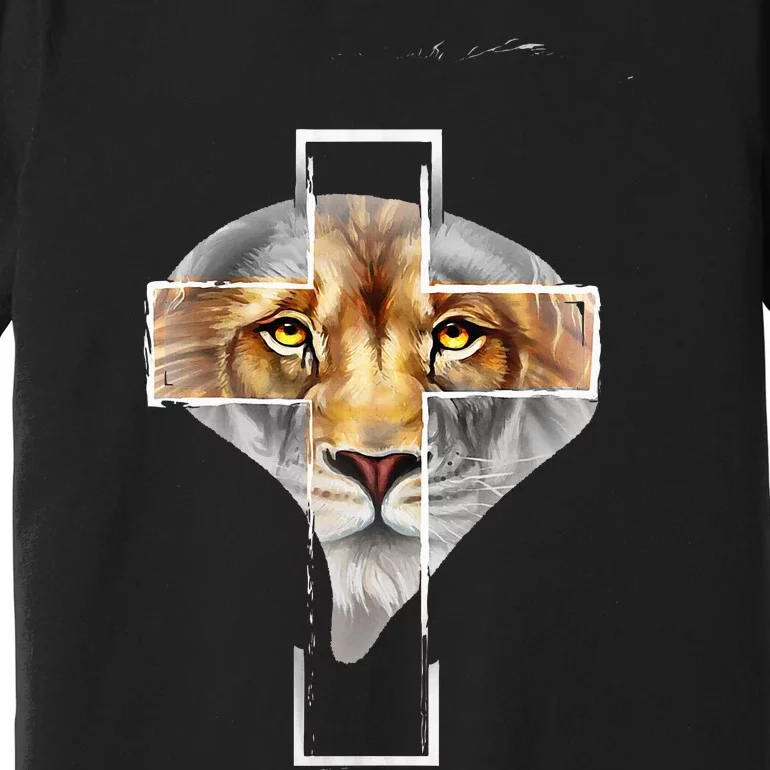 Judah Lion Cross Jesus Christ Religious Faith In God Premium T-Shirt