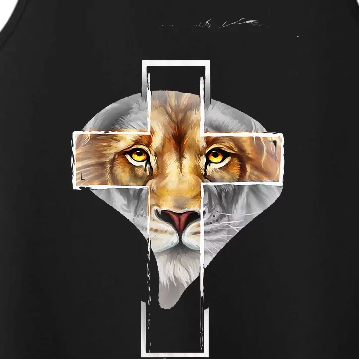 Judah Lion Cross Jesus Christ Religious Faith In God Performance Tank