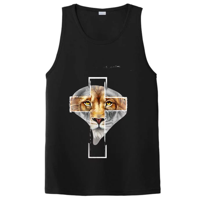 Judah Lion Cross Jesus Christ Religious Faith In God Performance Tank