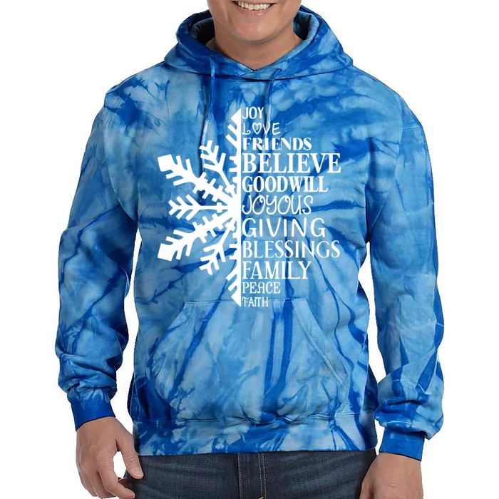 Joy Love Friends Blessings Family Peace Winter Snowflake Gift Tie Dye Hoodie