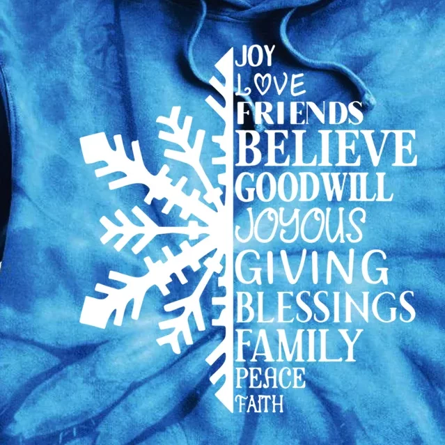 Joy Love Friends Blessings Family Peace Winter Snowflake Gift Tie Dye Hoodie