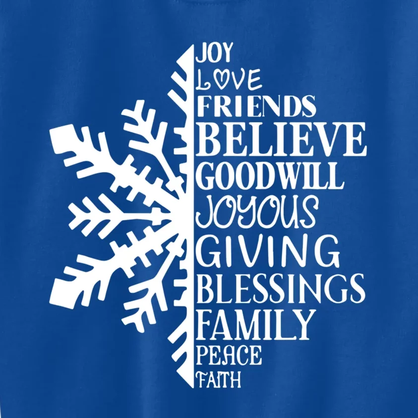 Joy Love Friends Blessings Family Peace Winter Snowflake Gift Kids Sweatshirt