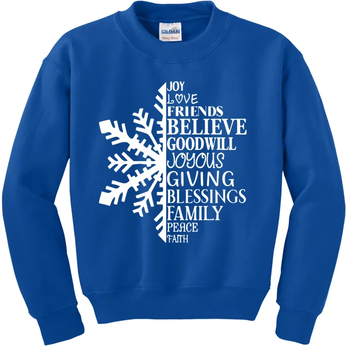 Joy Love Friends Blessings Family Peace Winter Snowflake Gift Kids Sweatshirt