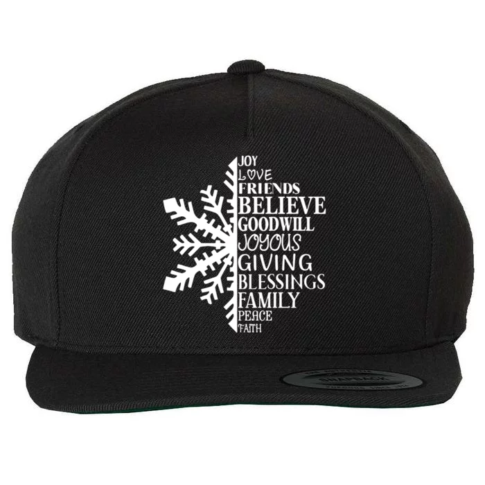 Joy Love Friends Blessings Family Peace Winter Snowflake Meaningful Gift Wool Snapback Cap