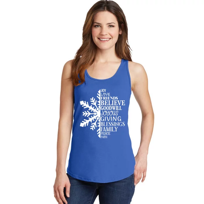 Joy Love Friends Blessings Family Peace Winter Snowflake Meaningful Gift Ladies Essential Tank