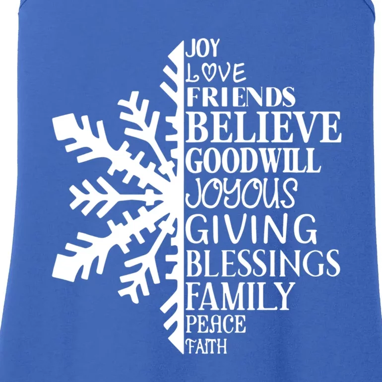 Joy Love Friends Blessings Family Peace Winter Snowflake Meaningful Gift Ladies Essential Tank