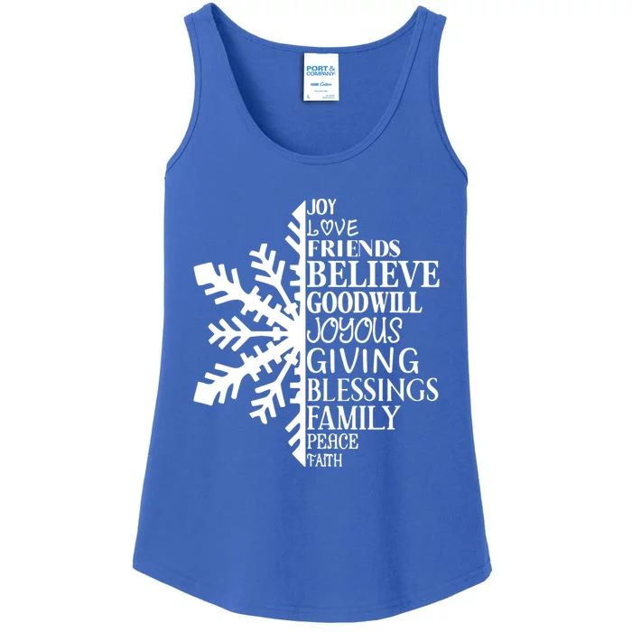 Joy Love Friends Blessings Family Peace Winter Snowflake Meaningful Gift Ladies Essential Tank