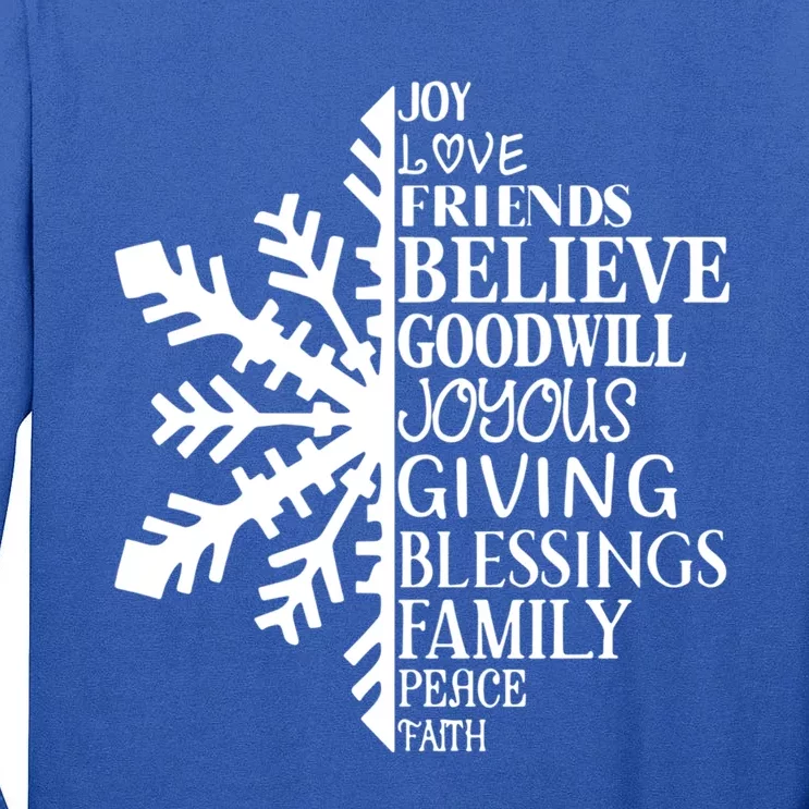 Joy Love Friends Blessings Family Peace Winter Snowflake Meaningful Gift Tall Long Sleeve T-Shirt