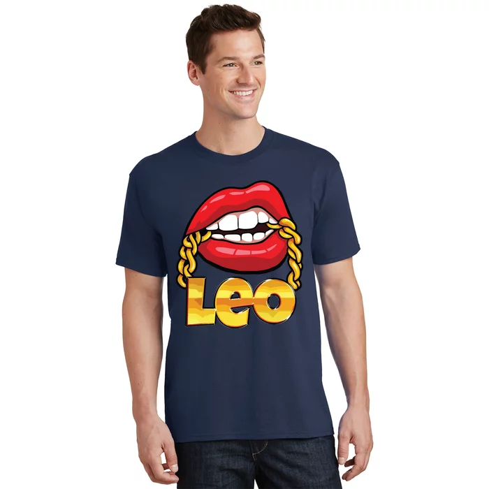 Juicy Lips Gold Chain Leo Zodiac Sign T-Shirt