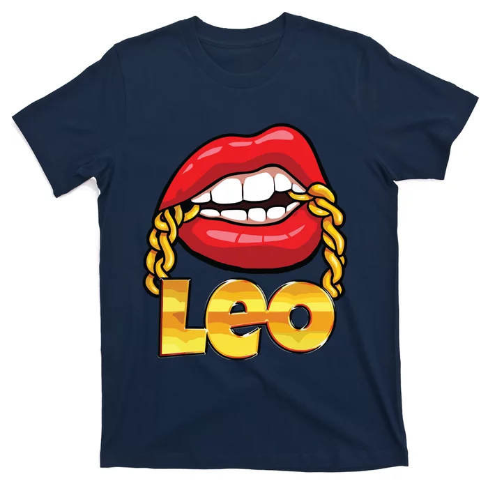 Juicy Lips Gold Chain Leo Zodiac Sign T-Shirt