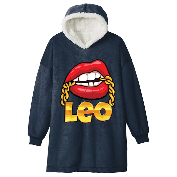 Juicy Lips Gold Chain Leo Zodiac Sign Hooded Wearable Blanket