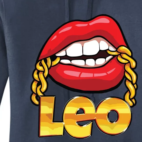 Juicy Lips Gold Chain Leo Zodiac Sign Women's Pullover Hoodie