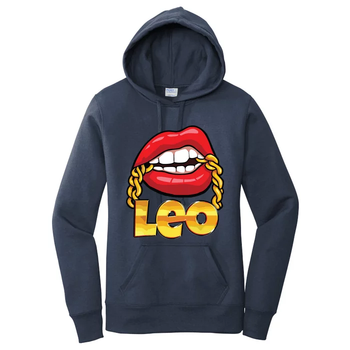 Juicy Lips Gold Chain Leo Zodiac Sign Women's Pullover Hoodie