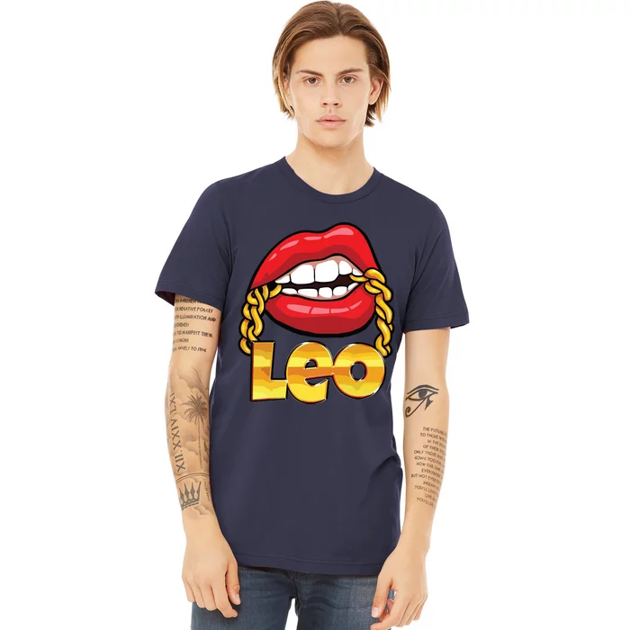 Juicy Lips Gold Chain Leo Zodiac Sign Premium T-Shirt