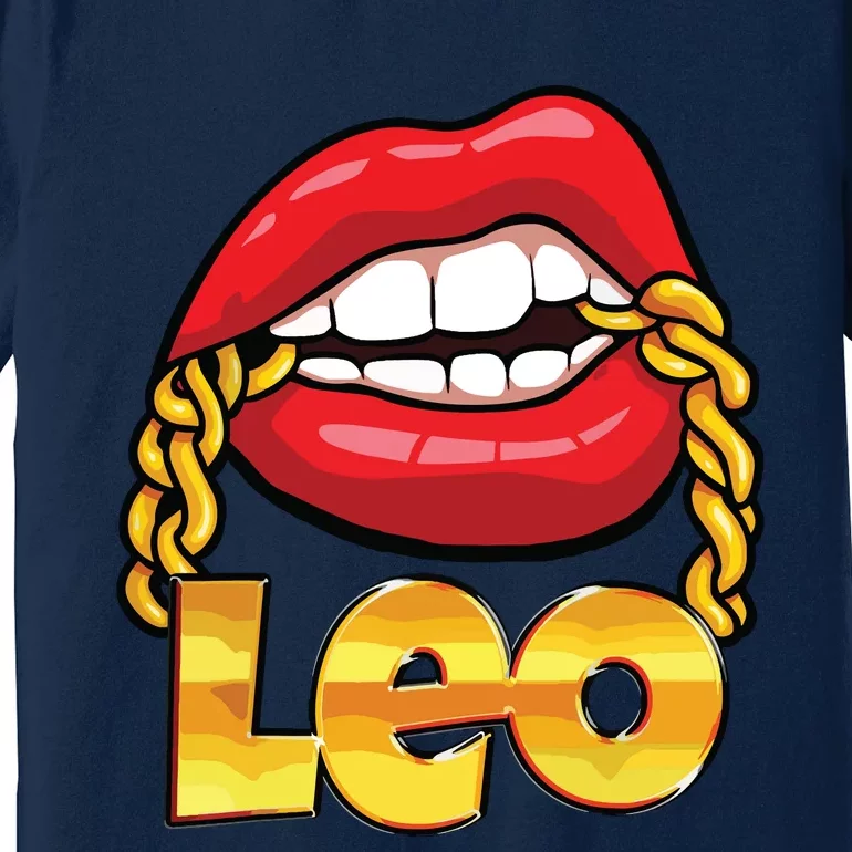 Juicy Lips Gold Chain Leo Zodiac Sign Premium T-Shirt