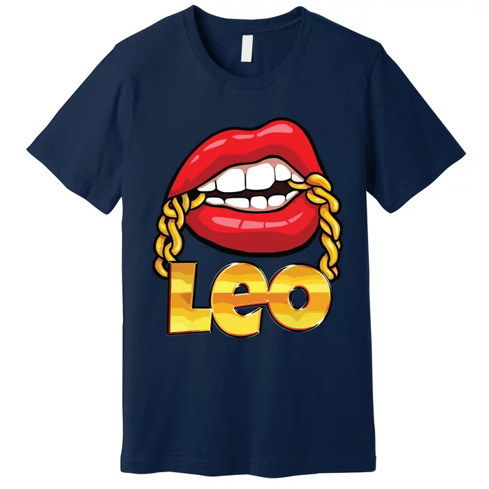 Juicy Lips Gold Chain Leo Zodiac Sign Premium T-Shirt