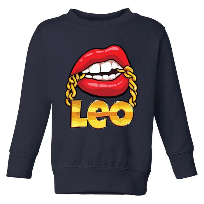 Juicy Lips Gold Chain Leo Zodiac Sign Toddler Sweatshirt