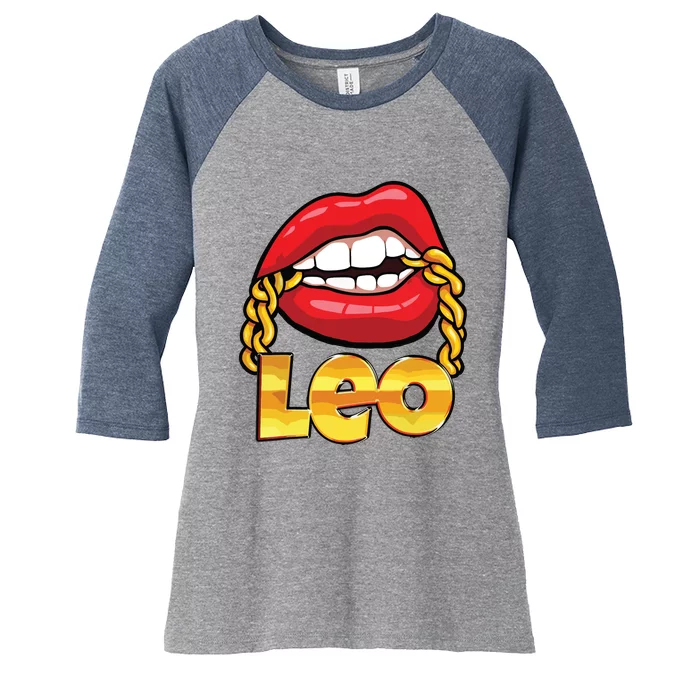 Juicy Lips Gold Chain Leo Zodiac Sign Women's Tri-Blend 3/4-Sleeve Raglan Shirt