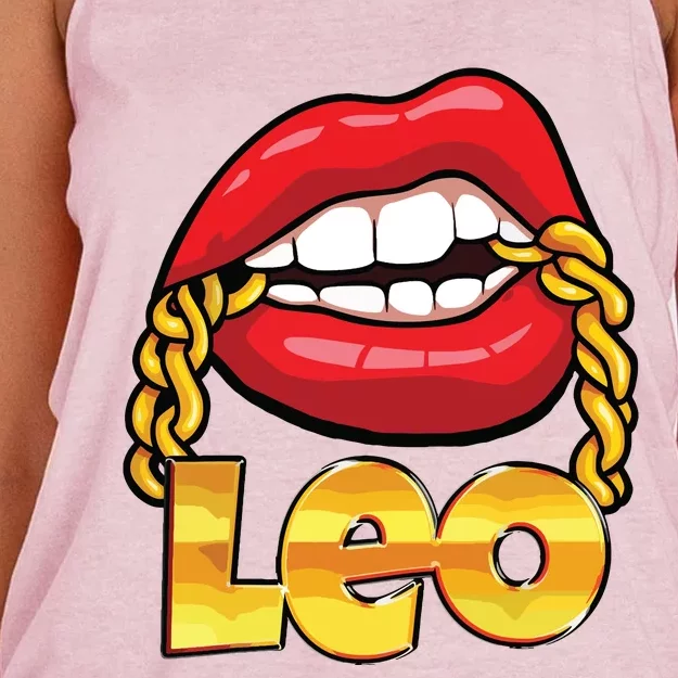 Juicy Lips Gold Chain Leo Zodiac Sign Women's Knotted Racerback Tank