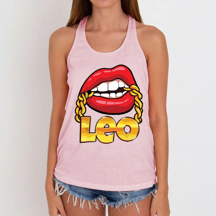 Juicy Lips Gold Chain Leo Zodiac Sign Women's Knotted Racerback Tank