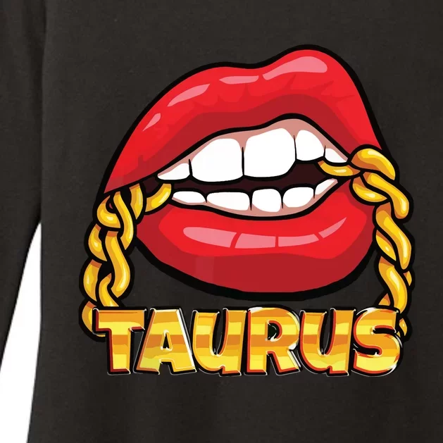 Juicy Lips Gold Chain Taurus Zodiac Sign Womens CVC Long Sleeve Shirt