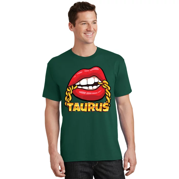 Juicy Lips Gold Chain Taurus Zodiac Sign T-Shirt