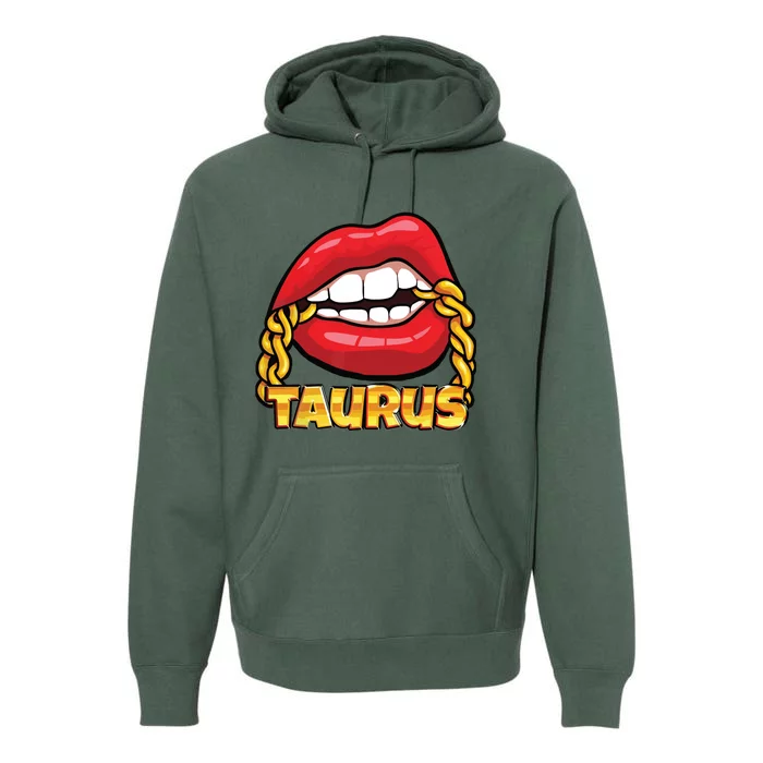 Juicy Lips Gold Chain Taurus Zodiac Sign Premium Hoodie