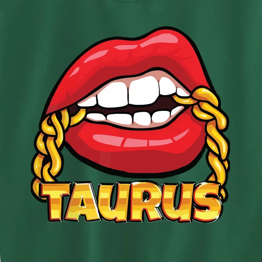 Juicy Lips Gold Chain Taurus Zodiac Sign Kids Sweatshirt