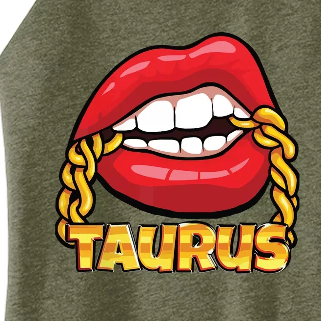 Juicy Lips Gold Chain Taurus Zodiac Sign Women’s Perfect Tri Rocker Tank