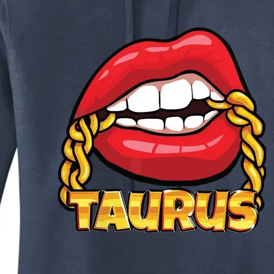 Juicy Lips Gold Chain Taurus Zodiac Sign Women's Pullover Hoodie