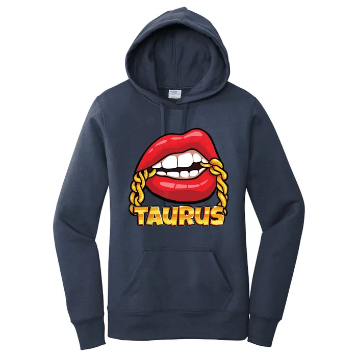 Juicy Lips Gold Chain Taurus Zodiac Sign Women's Pullover Hoodie