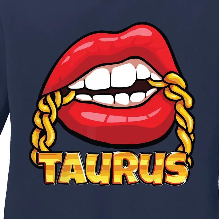 Juicy Lips Gold Chain Taurus Zodiac Sign Ladies Long Sleeve Shirt