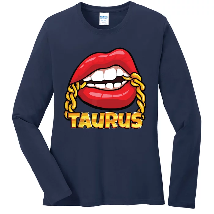 Juicy Lips Gold Chain Taurus Zodiac Sign Ladies Long Sleeve Shirt