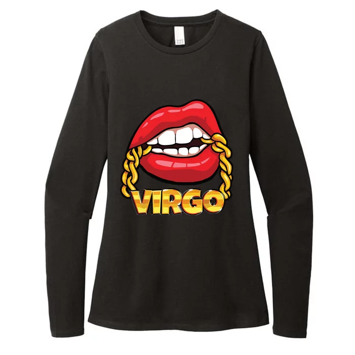 Juicy Lips Gold Chain Virgo Zodiac Sign Womens CVC Long Sleeve Shirt