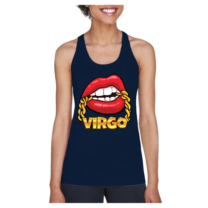 Juicy Lips Gold Chain Virgo Zodiac Sign Women's Racerback Tank