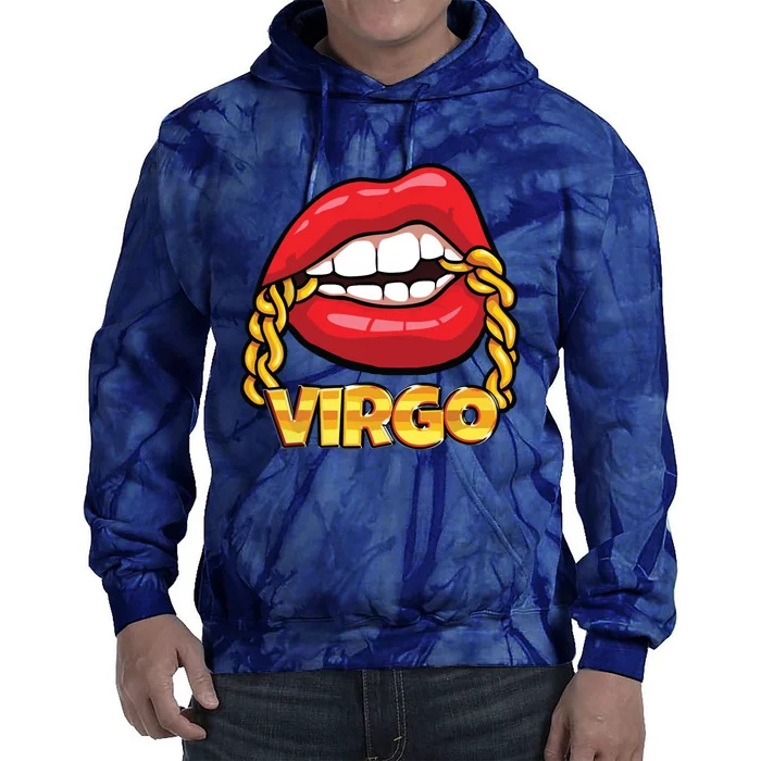 Juicy Lips Gold Chain Virgo Zodiac Sign Tie Dye Hoodie