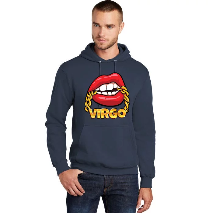 Juicy Lips Gold Chain Virgo Zodiac Sign Tall Hoodie