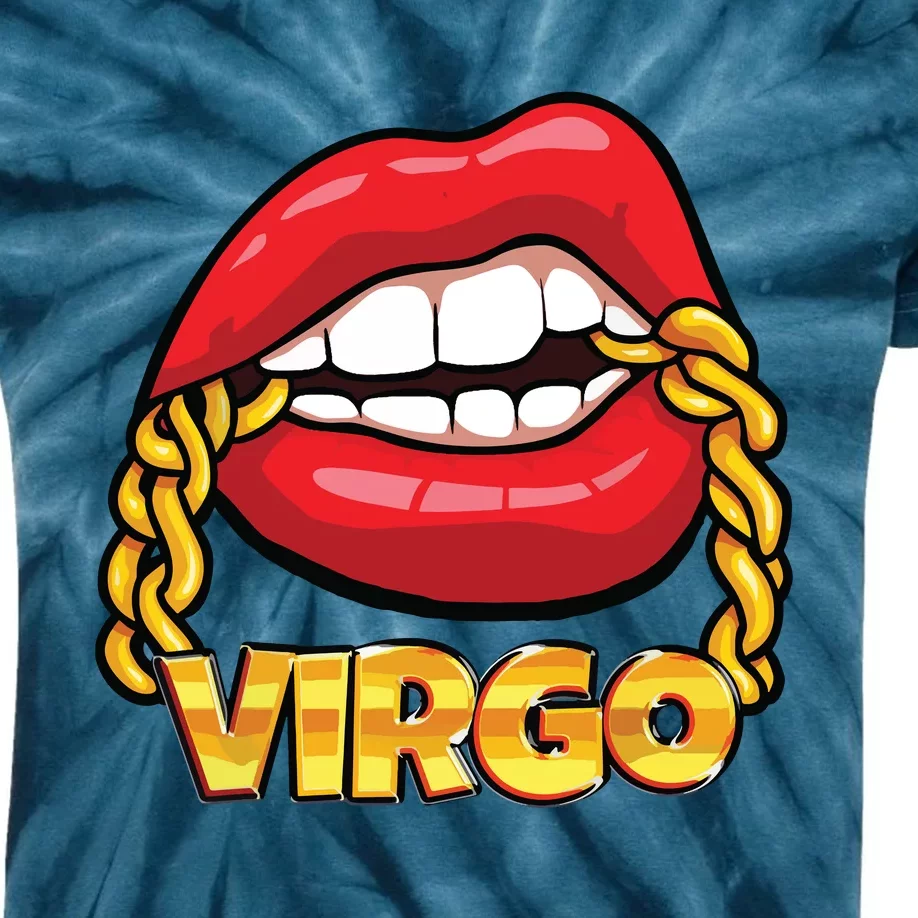 Juicy Lips Gold Chain Virgo Zodiac Sign Kids Tie-Dye T-Shirt