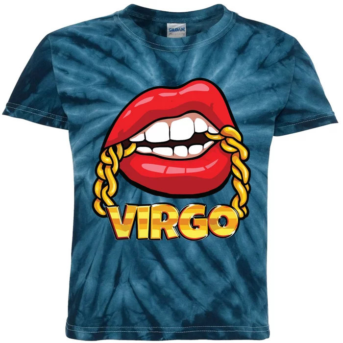 Juicy Lips Gold Chain Virgo Zodiac Sign Kids Tie-Dye T-Shirt