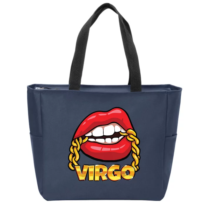 Juicy Lips Gold Chain Virgo Zodiac Sign Zip Tote Bag